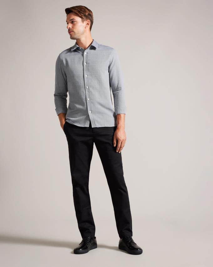 Chemises Ted Baker Long Sleeve Herringbone Grise Clair Homme | TKM-45446249